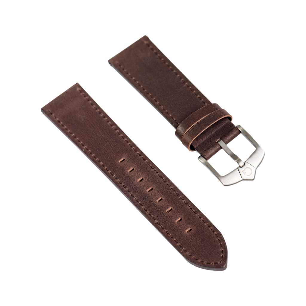 [GRS65996L] Guilloche Dark Brown Leather Strap