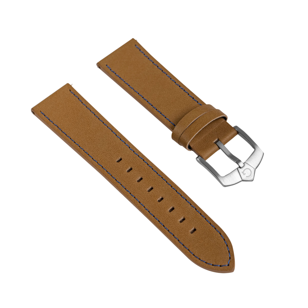 [GRS65997L] Guilloche Camel Brown Leather Strap