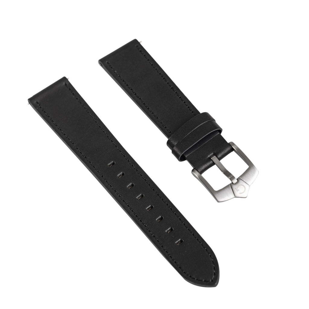 Guilloche Black Leather Strap